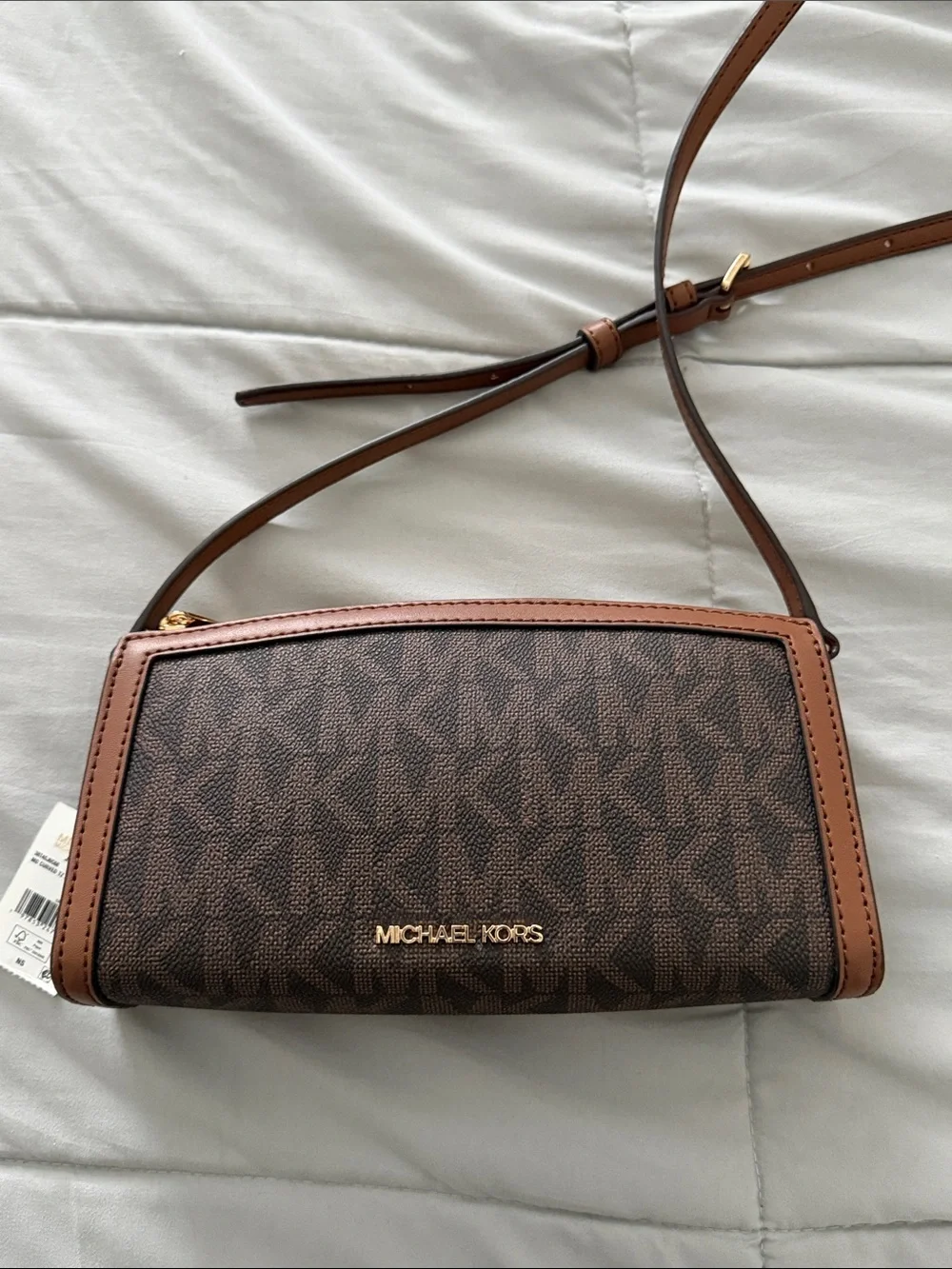 NWT Michael Kors Brown Signature MK Logo Crossbody with Gold-Tone Logo